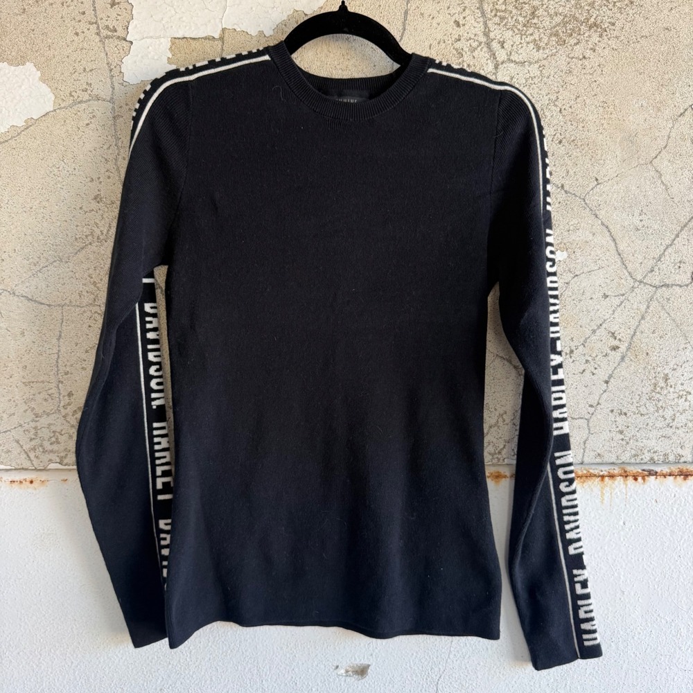 Harley Davidson Top Long Sleeve Knit Logo Tape Biker Sweater Biker Moto Small